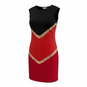 Studio AA Women Geometric Sheath Dress Size 8 Red Black Sleeveless Knee Length
